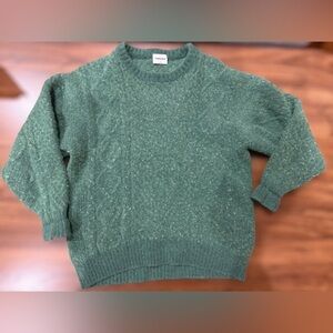 Sunday Best Heathered Green Cable Crewneck Sweater